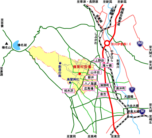 榛東村への交通案内地図