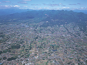 榛東村の上空からの航空写真